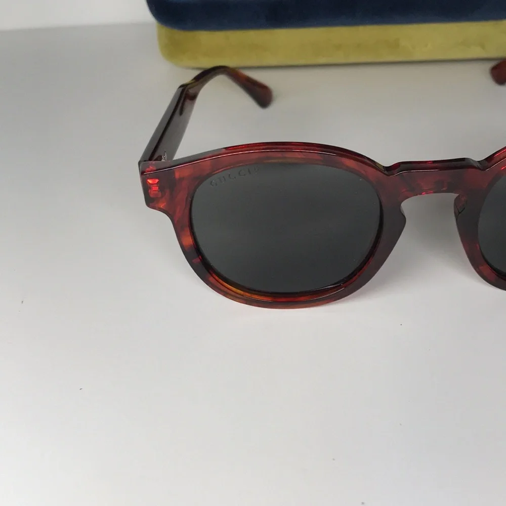 Gucci GG0825S 005 49 Havana Grey Round Sunglasses | New Authentic